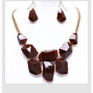Elegant Brown Geometric Necklace and Earring Set